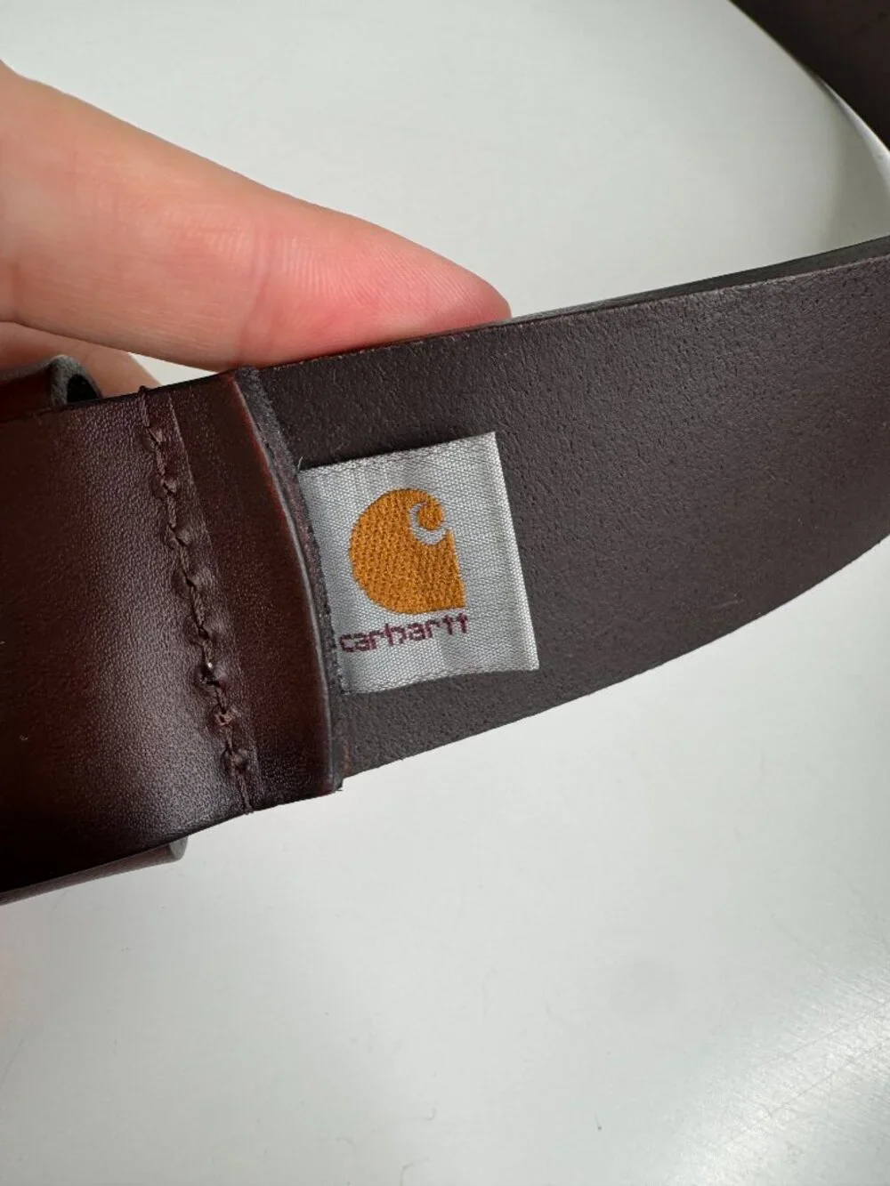 Carhartt Anvil Brown Leather Belt Gunemtal Grey Buckle Mens 35 Style 2203. A few
